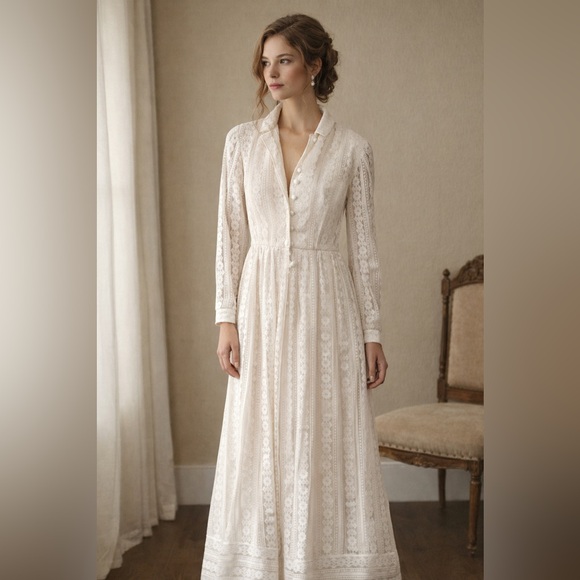 Jack Bryan Dresses & Skirts - Jack Bryan Vintage Semi Sheer Lace Long Sleeve Maxi Dress Cream Size Large